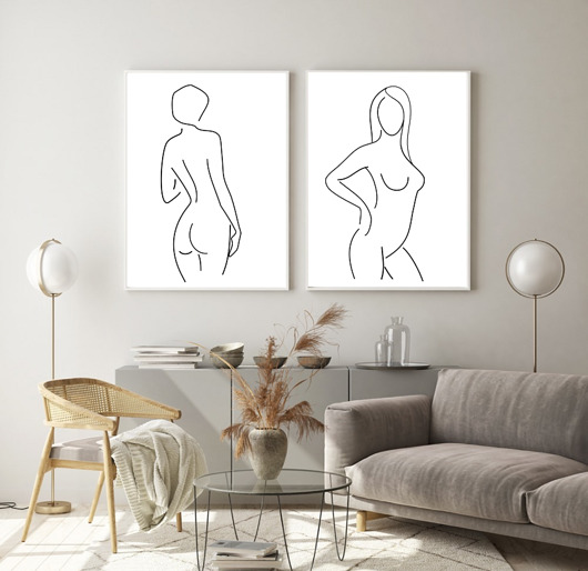 plakaty DWA PLAKATY  ciało kobiety szkic linia nude