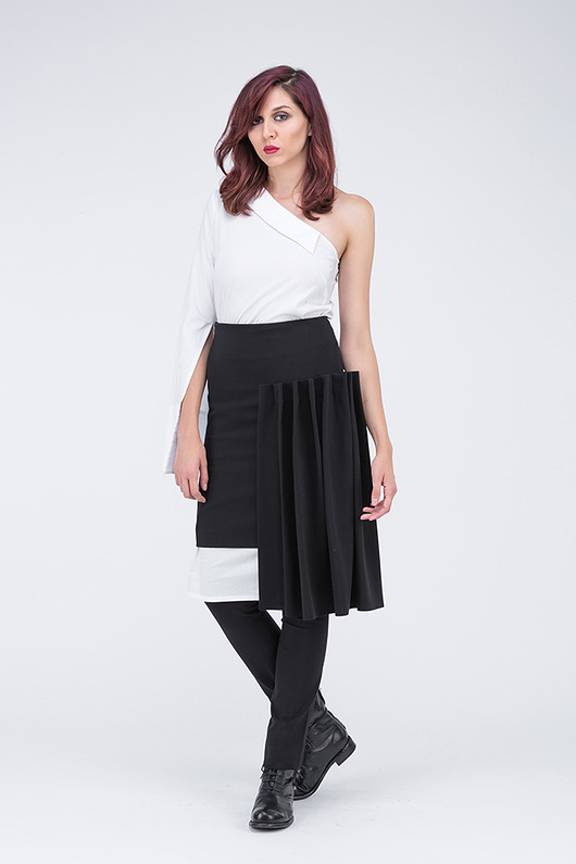 spódnice midi Black assym peated skirt