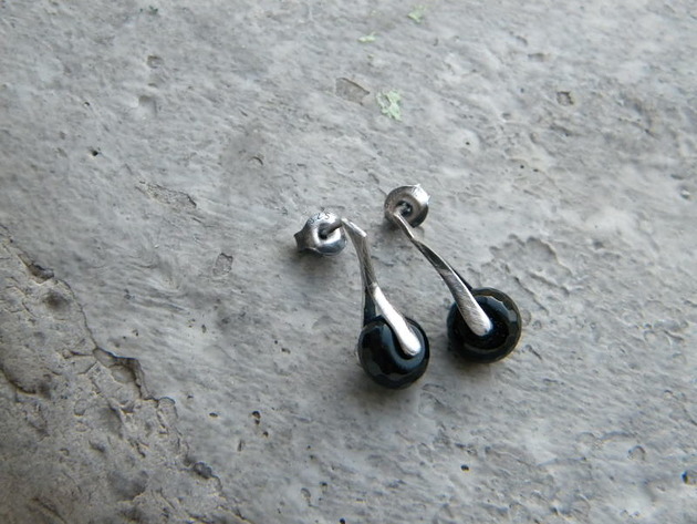 kolczyki wire wrapping Czarny onyks   - sztyfty