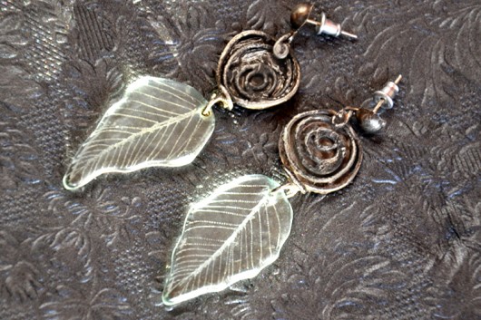 kolczyki wire wrapping Liście II