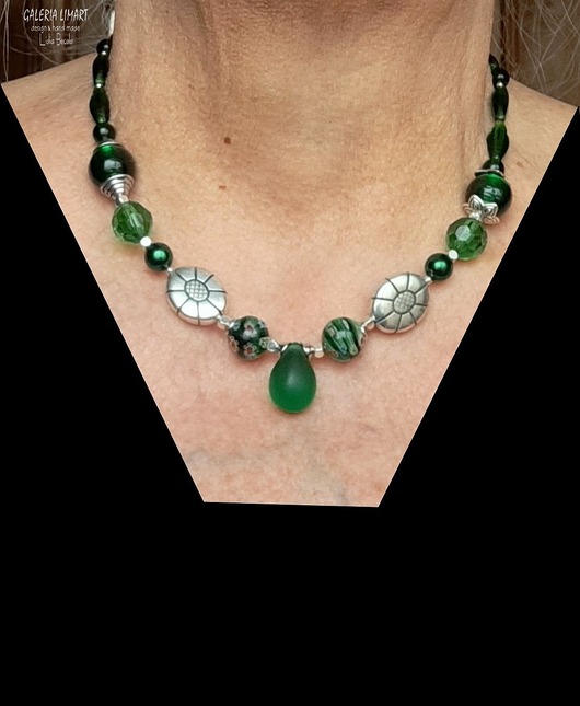 komplet biżuterii Na zielono komplet: naszyjnik, bransoleta i kolczyki z czeskiego szkła handmade