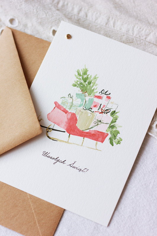 kartki świąteczne Delikatna kartka świąteczna "Sanie Mikołaja"