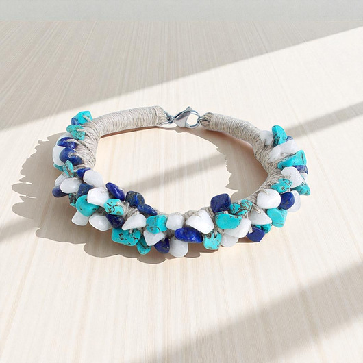 bransoletki z kamieni naturalnych Blue Bransoletka lniana