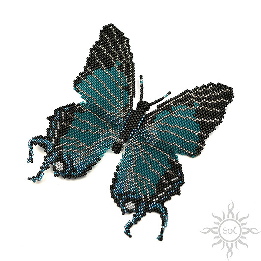 Turkusowy motyl, brosza, beading Sol