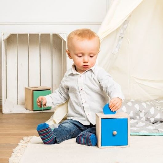 klocki i zabawki drewniane Szufladka Montessori - Żetony Niebieski