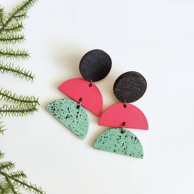 kolczyki drewniane Kolczyki wiszące multikolor róż mięta