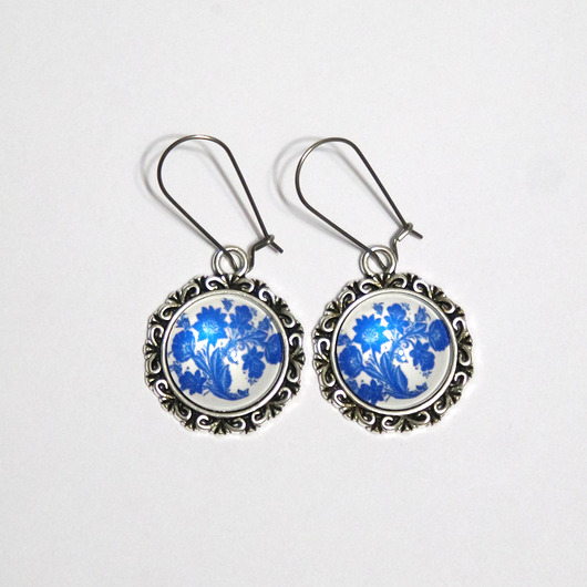 kolczyki szklane Kolczyki - Kafelki, kwiaty - wiszące