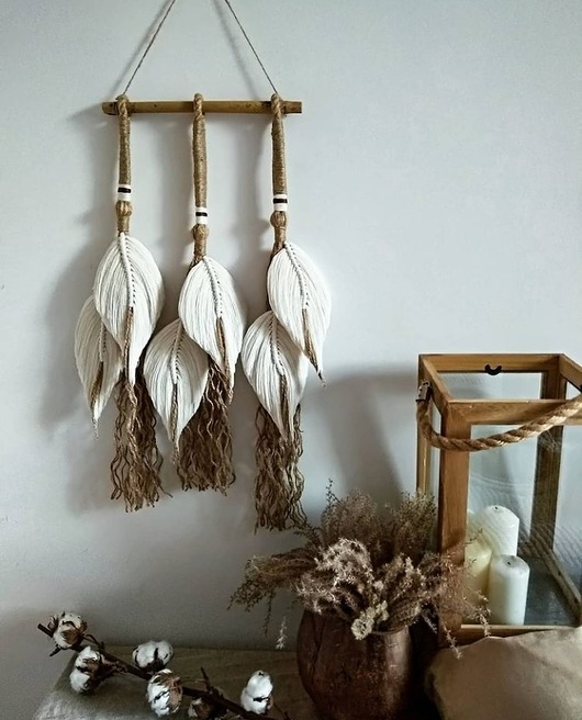 Makrama Boho piórka Zaplątana W Sznurki