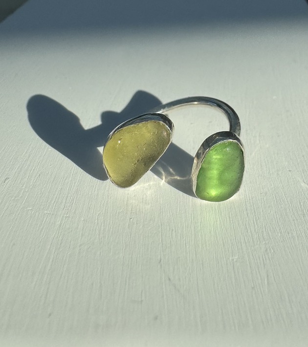 pierścionki srebrne Pierścionek Open ze szkłem morskim Doubletrouble