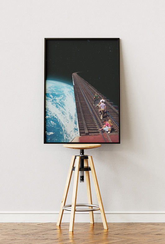 plakaty Plakat Pociąg jest opóźniony - Kolaż Fine-art  - Autorska dekoracja ścienna