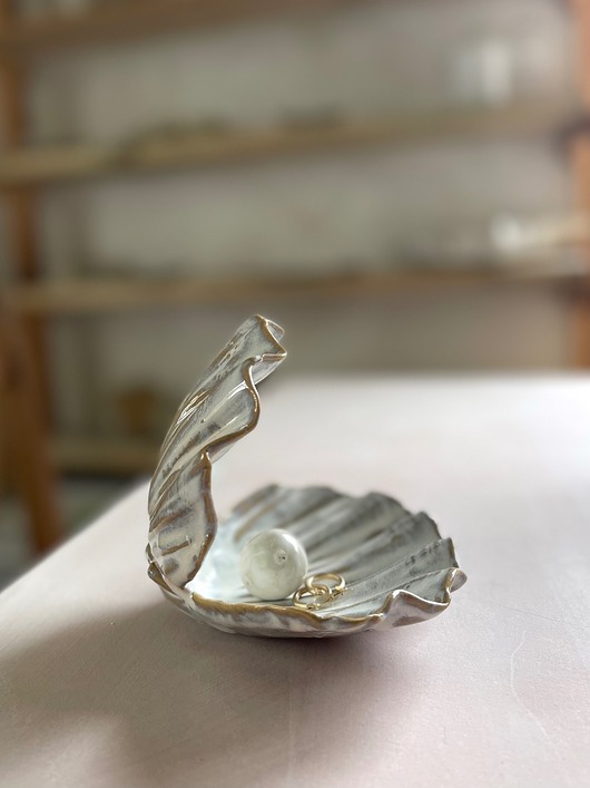 pojemniki na biżuterię Ceramiczna Muszla Muszelka Skarbiec z Perłą na Biżuterię Biała