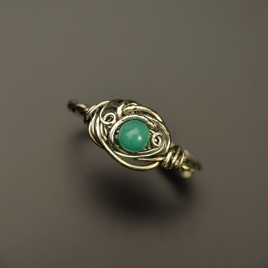 pierścionki - różne Pierścionek regulowany zielony agat wire wrapping