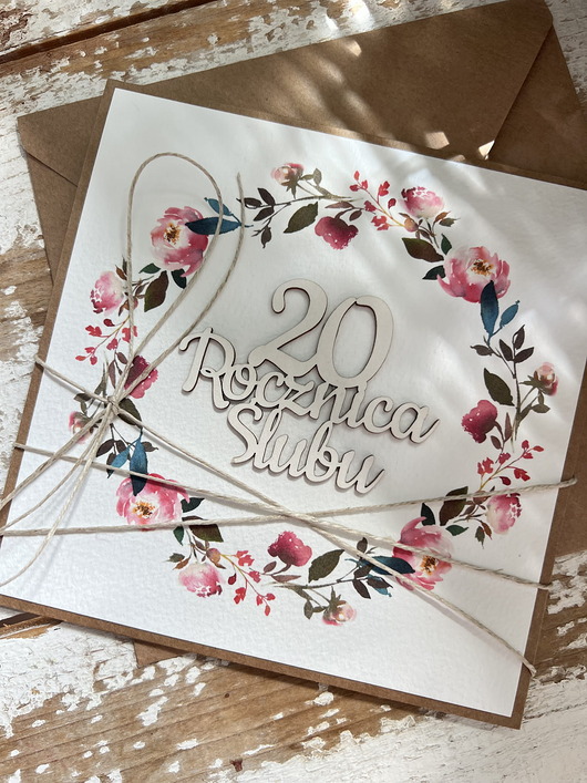 kartki scrapbooking Rustykalna kartka na 20. rocznicę ślubu - pomysł na prezent