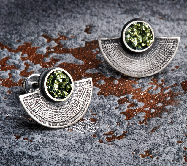 Srebrne kolczyki wkrętki z pirytem tribal SHAMBALA
