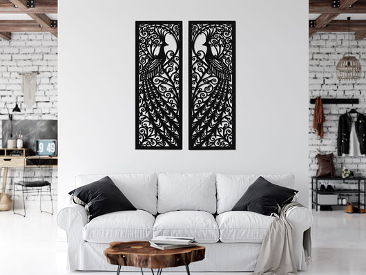Ozdoby na ścianę DEKORACYJNE PANELE AŻUROWE, PAW, SECESJA, ART NOUVEAU, DEKORACJA ŚCIENNA 3D, 