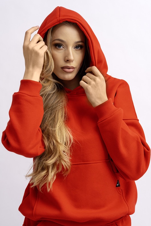 bluza z kapturem damska Bluza damska z kapturem Czerwona  AGA