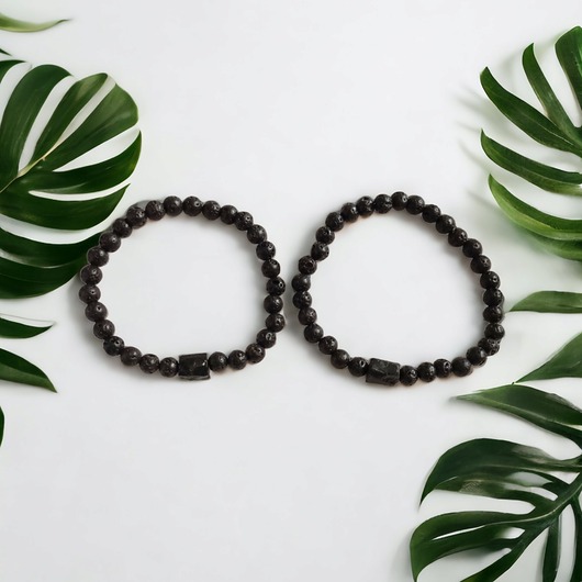 bransoletki z kamieni naturalnych KOMPLET dla PARY - czarny turmalin & lawa