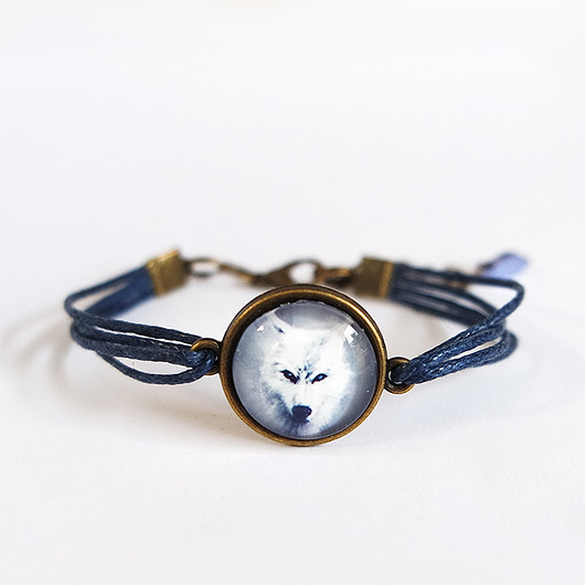 bransoletki ze szkła Bransoletka - Biały wilk - granatowa, sznurki