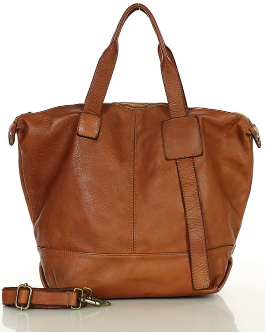 torby na ramię Duża torba shopper A4 z miękkiej włoskiej skóry - camel