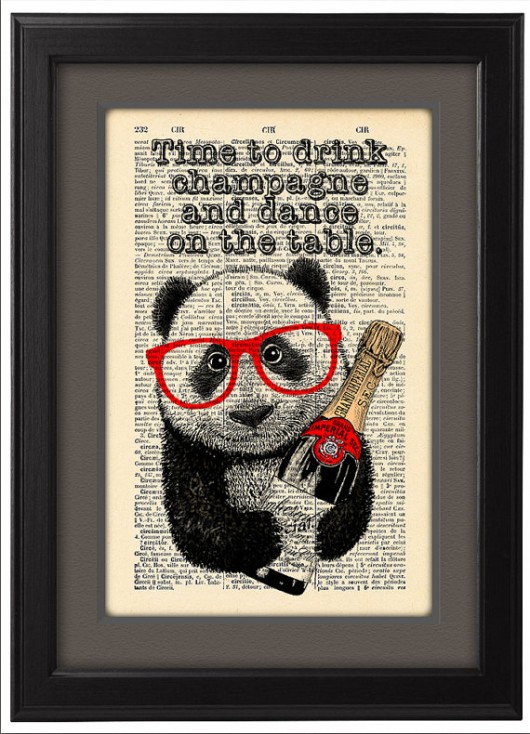 Plakat, grafika, ilustracja, panda, szampan nkcraftstudio