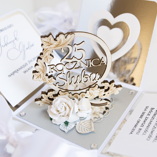 kartki scrapbooking Rocznica ślubu, srebrne gody, exploding box, kartka 3d