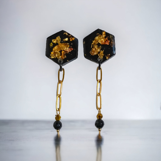 klipsy UNIKATOWE klipsy z żywicy : kolekcja METALLIC FALL I