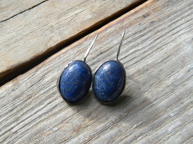 kolczyki wire wrapping Lapis lazuli owal - kolczyki