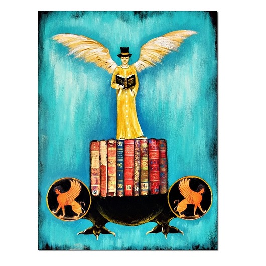 obrazy Anioł Bibliofil 12, oryginalny obraz ręcznie malowany, collage