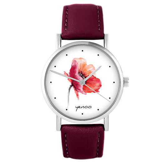 zegarki damskie Zegarek - Mak - skórzany, burgund
