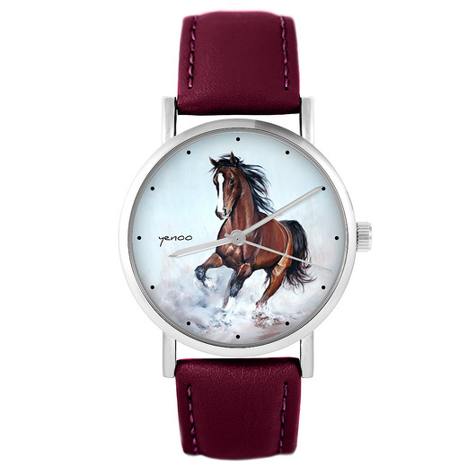 zegarki unisex Zegarek - Brązowy koń - skórzany, burgund