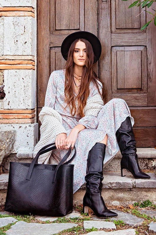 torby XXL Shopper torba skórzana czarna PYTON