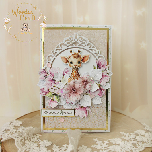 kartki scrapbooking Dziecięca kartka urodzinowa z żyrafką "Magnolia1"GOTOWA