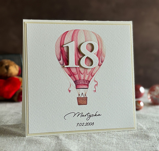 kartki scrapbooking Personalizowana kartka na 18. urodziny z balonem  BE HAPPY!, BH 38