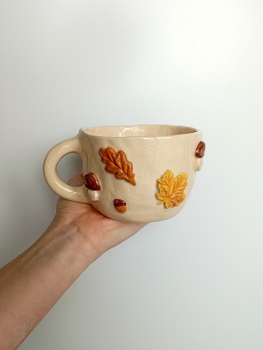 kubki Ceramiczny jesienny kubek w liście i grzyby