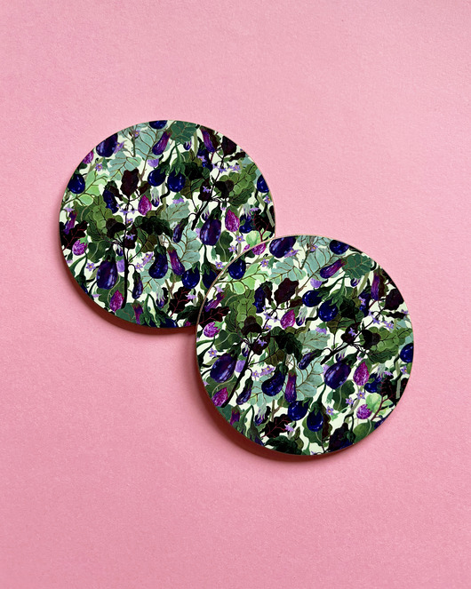 podkładki do kuchni Podkładki pod kubek - Aubergine party- Bakłażany- Ilustracja