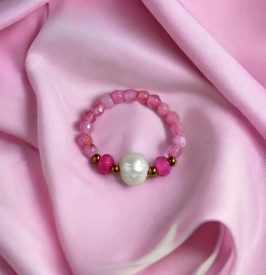 pierścionki elastyczne Pierścionek : PINK vol.2 : perła, agat, jadeit