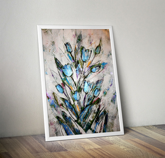 Tulipany błękitne - plakat 50x70 cm Katarzyna Radzka