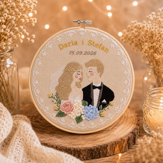 Ślub - inne Personalizowana pamiątka ślubna, haft w tamborku