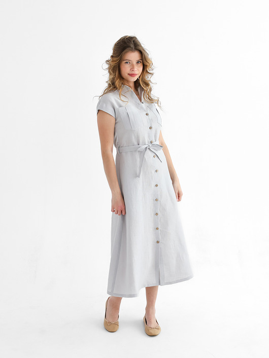sukienki midi damskie Lniana Sukienka MARIGOLD light gray