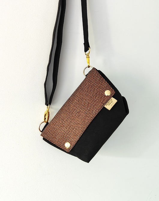 torby na ramię Mini Torebka L E A Orange&Black- mała torebka welur/nubuk