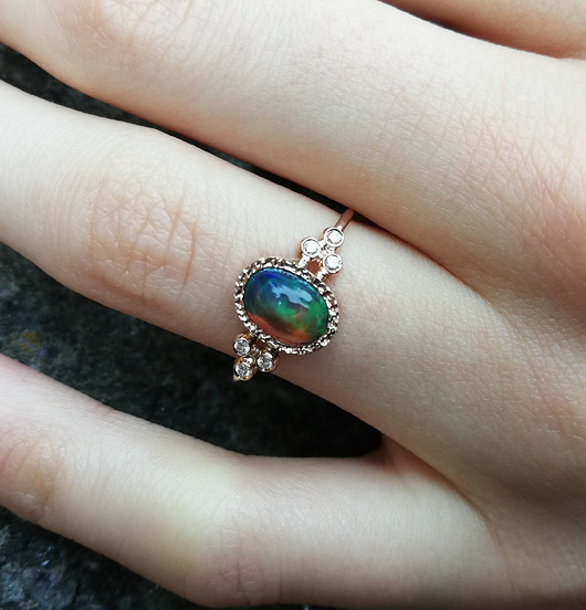 pierścionki zaręczynowe Czarny opal i diamenty - pierścionek zaręczynowy