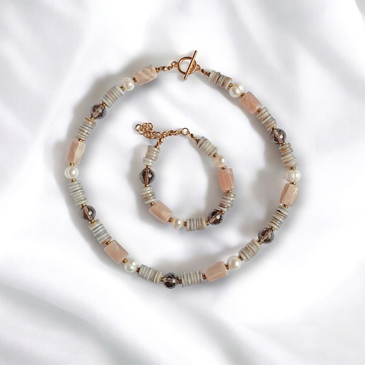 komplet biżuterii UNIKATOWY komplet : naszyjnik i bransoletka : mix minerałów II