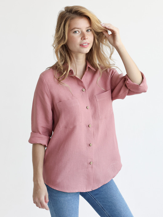 koszule damskie  Lniana koszula 100% len DUSTY PINK