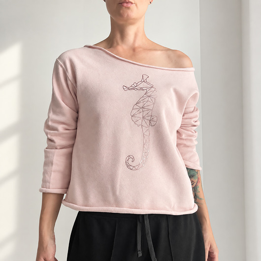 bluza bez kaptura damska Bluza damska oversize z nadrukiem konika morskiego rose gold