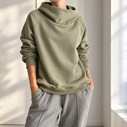 bluza z kapturem damska Bluza damska oversize z dużym kapturem i dziurkami na kciuki Blada oliwka