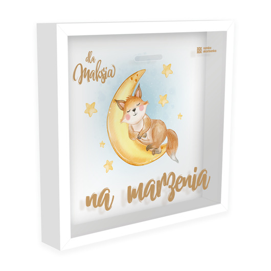 ramki na zdjęcia Ramka Skarbonka - Na marzenia - śpiący lisek - z imieniem dziecka