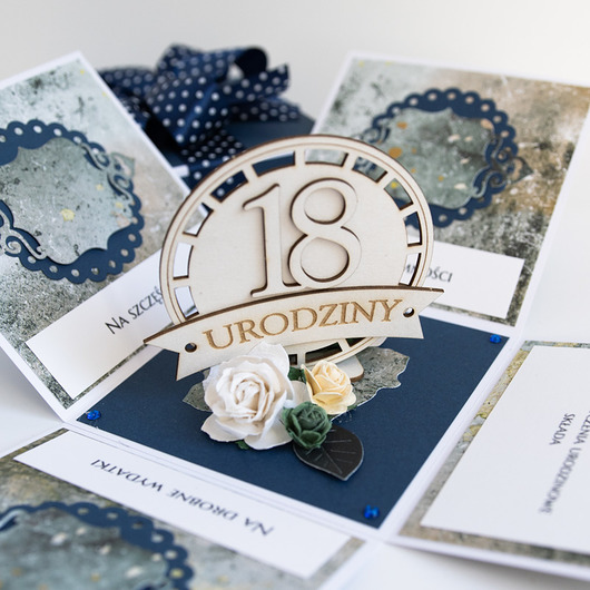 kartki scrapbooking 18 urodziny, exploding box, kartka 3d
