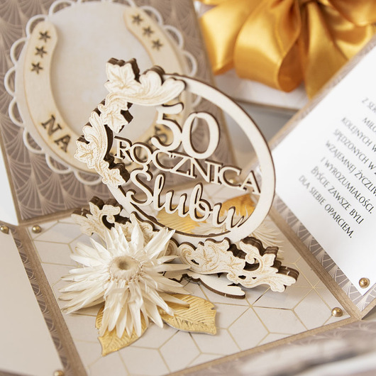 kartki scrapbooking 50 rocznica ślubu, złote gody, exploding box, kartka 3d