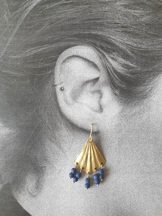 kolczyki z kamieniami Kolczyki ORIGAMI wachlarze z lapis lazuli