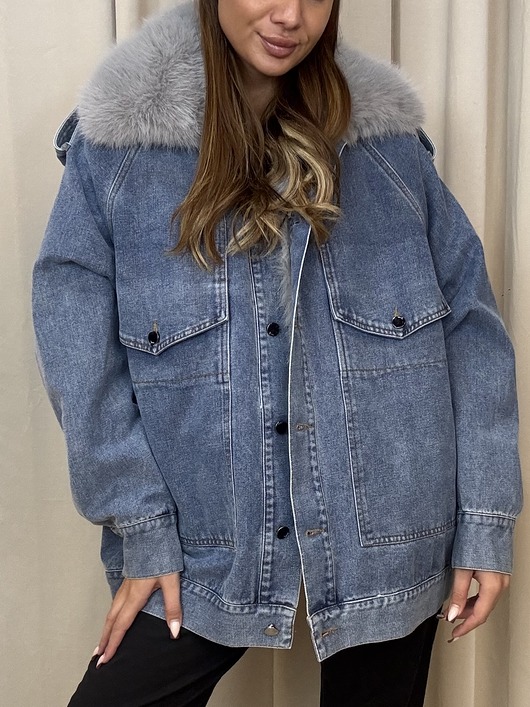 kurtki damskie Jeansowa ocieplana kurtka